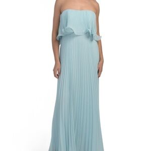 Betsy & Adam Strapless Pleated Maxi Dress in Light Blue